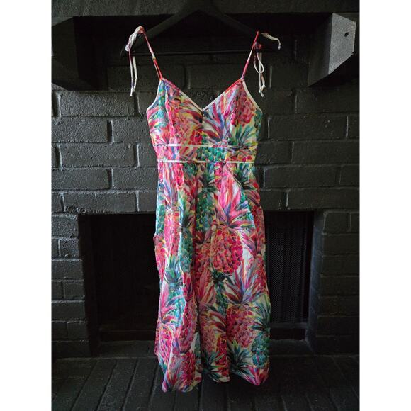 J.Crew Colorful Tropical Pineapple Sleeveless Midi Dress size 0 - Picture 1 of 8